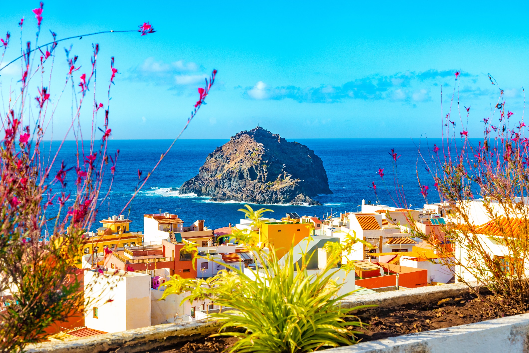The town of Garachico and the rocky islet of Roque de Garachico in the background
