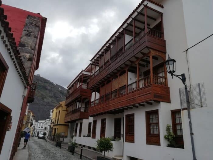 Garachico streets and houses with typical wooden balconies